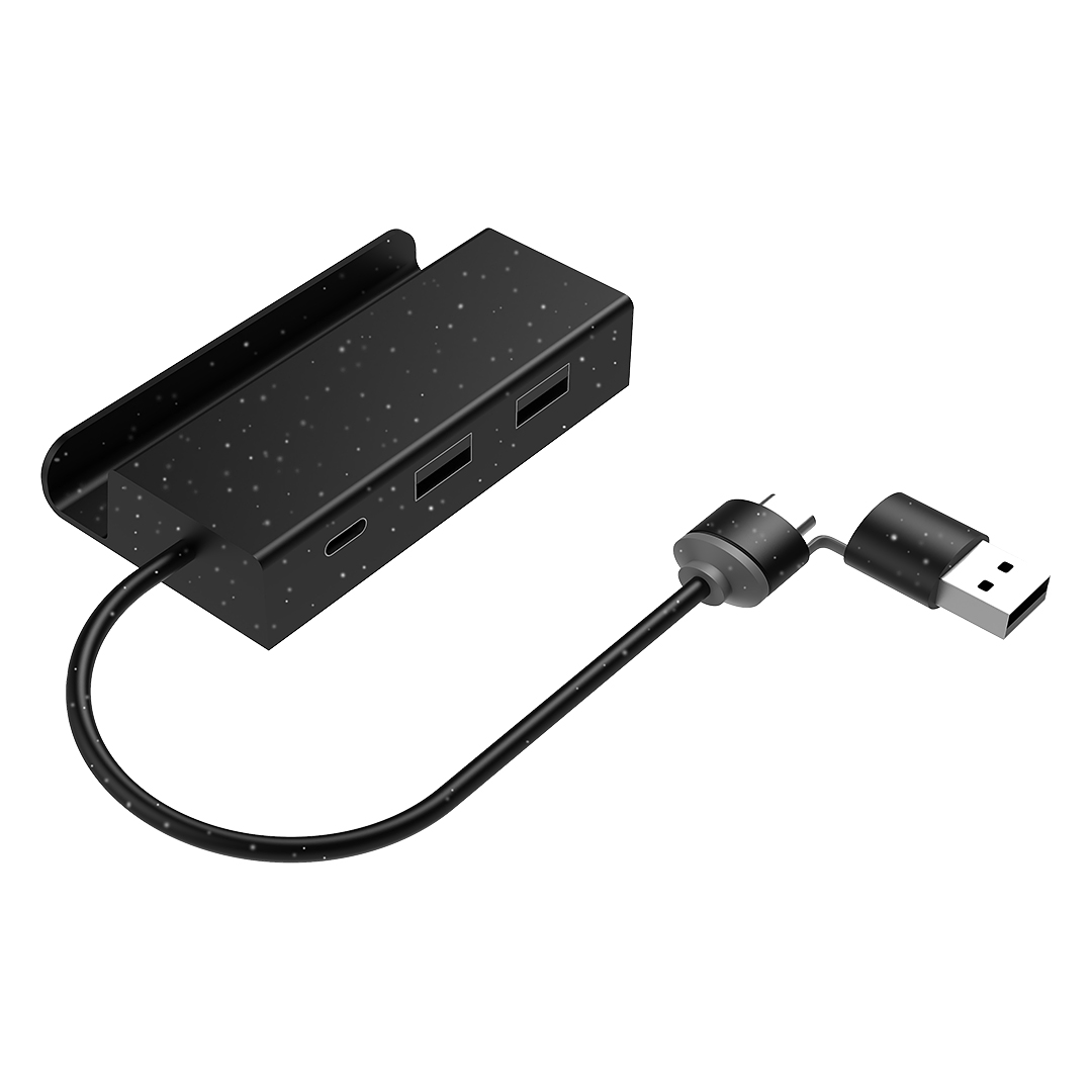 TANOS, usb razdelnik sa 3 ulaza, držač za telefon, crni