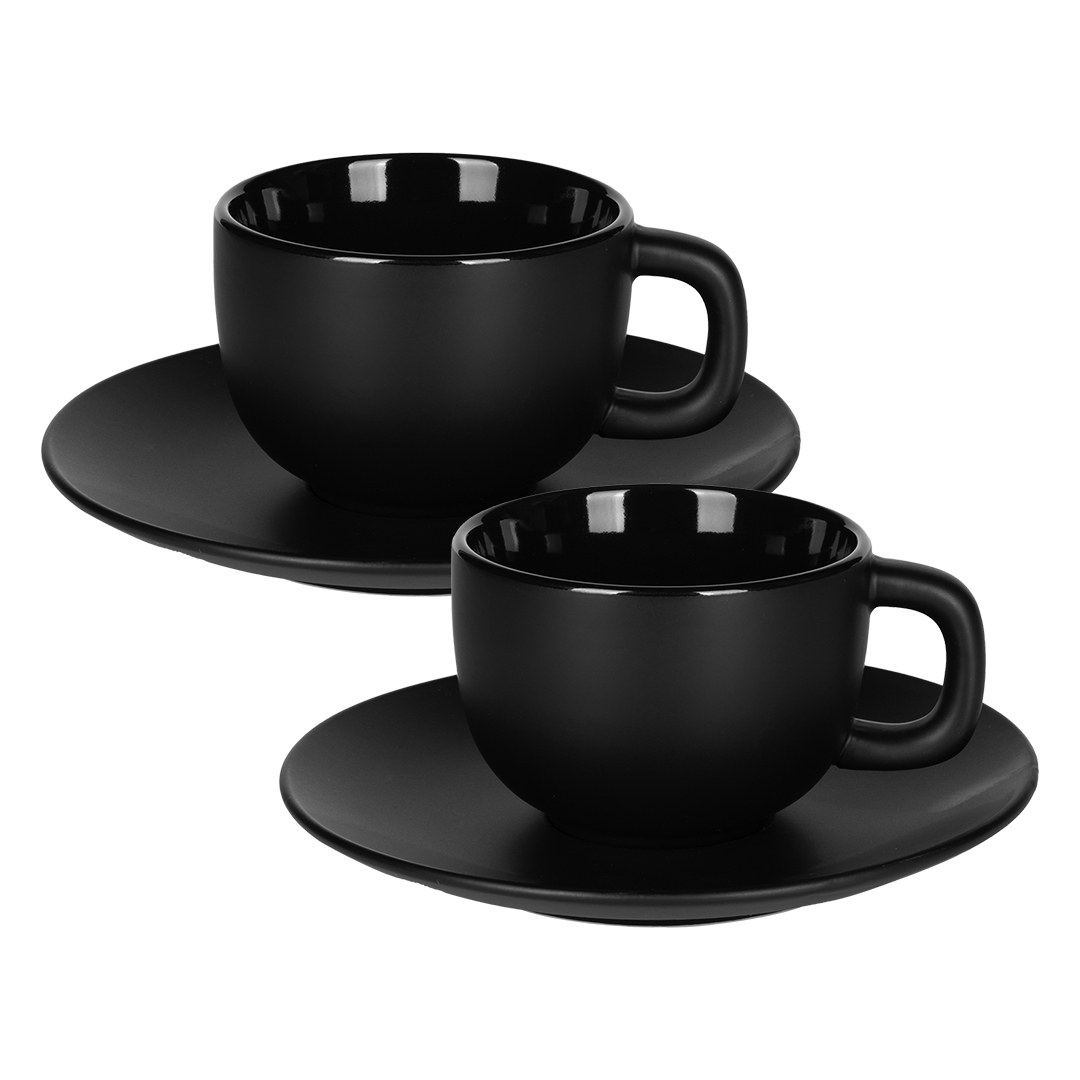TOTEM, set od dve keramičke šolje za cappuccino sa tacnama, 2 x 200 ml, crni